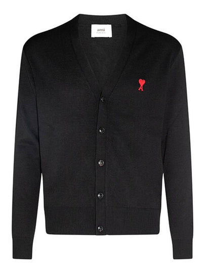 Heart Logo Merino Wool Cardigan Black - AMI - BALAAN 2