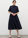 Tiered Shirring Midi Dress Navy - MITTE - 6