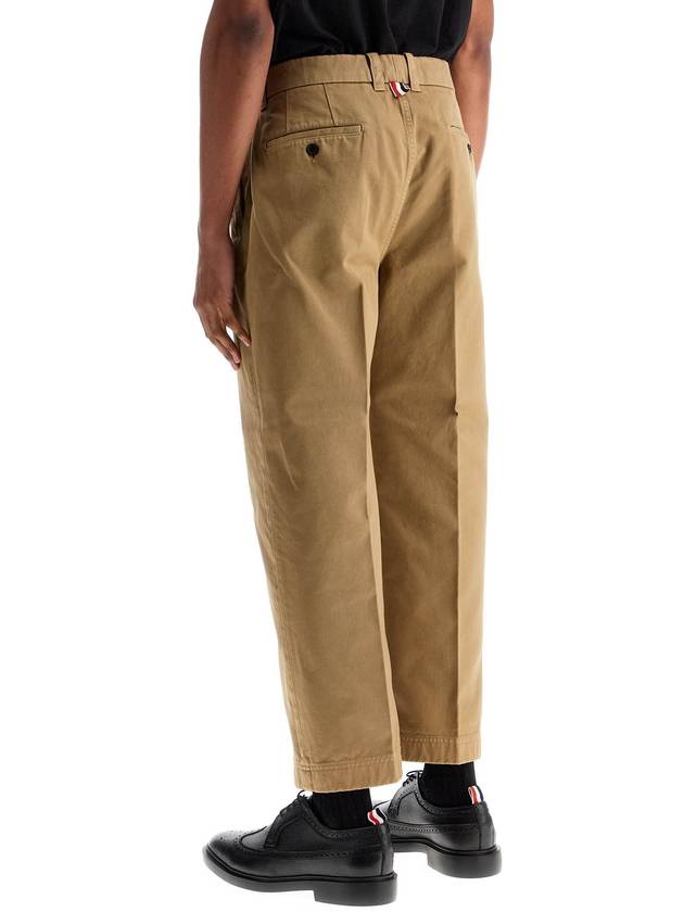 camel cotton chino pants with tricolor ribbon - THOM BROWNE - BALAAN 3