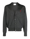 Red Heart Logo Merino Wool Cardigan Heather Grey - AMI - BALAAN 2