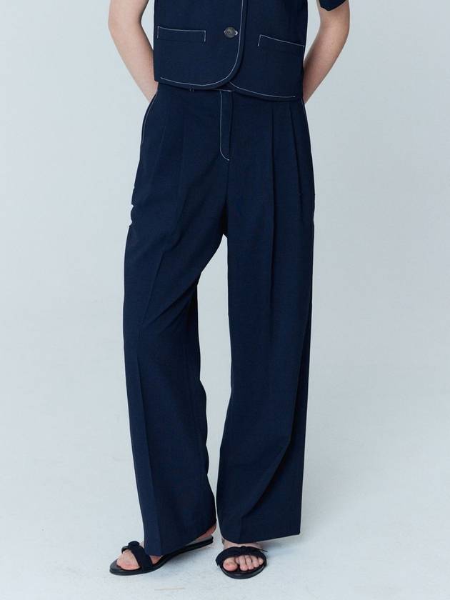 Puff sleeve cropped jacket_two tuck wide pants set_Navy - OPENING SUNSHINE - BALAAN 6
