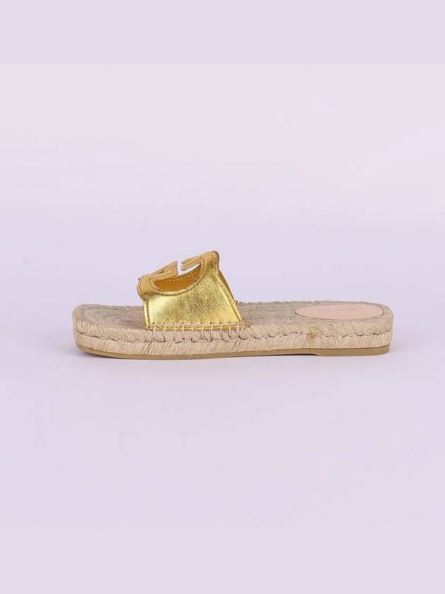 Interlocking G Cutout Slide Sandals Metallic Gold - GUCCI - BALAAN 4