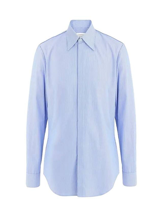 Backstitch Striped Long Sleeve Shirt Blue - MAISON MARGIELA - BALAAN.