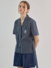 Franc Linen Striped Short Sleeve Shirt Navy - ARIFF - BALAAN 2