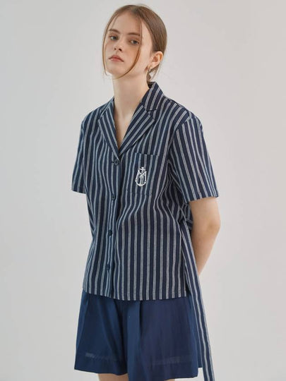 Franc Linen Striped Short Sleeve Shirt Navy - ARIFF - BALAAN 2