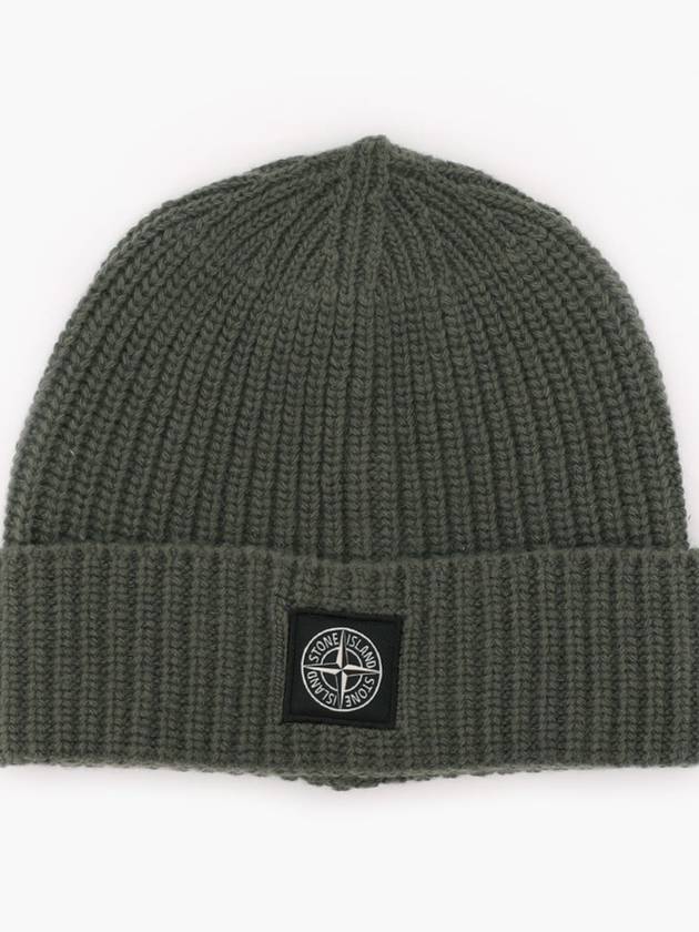 Logo Patch Rib Wool Beanie Green - STONE ISLAND - BALAAN 3