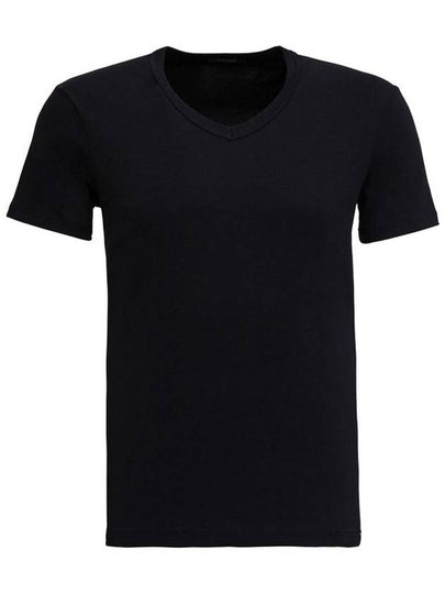 Cotton V-neck Short Sleeve T-Shirt Black - TOM FORD - BALAAN 2