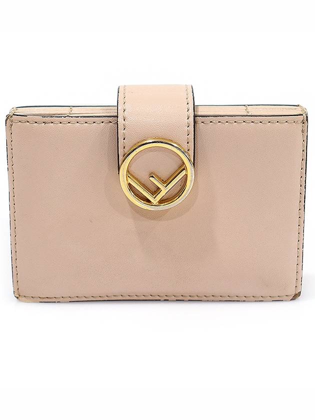 8M0301 Beige Pink Calfskin F is Fendi Accordion Card Wallet - FENDI - BALAAN 1