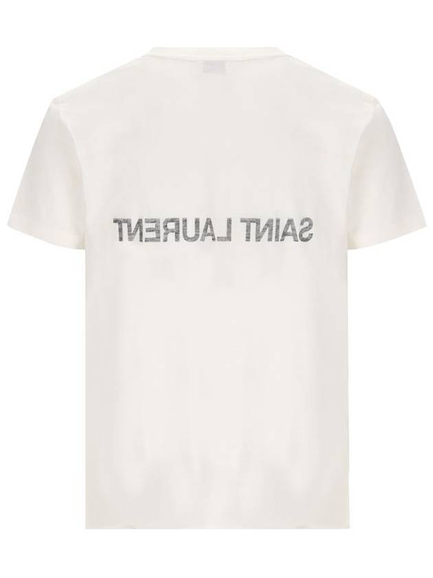 Reverse Logo Print Cotton Short Sleeve T-Shirt White - SAINT LAURENT - BALAAN 3