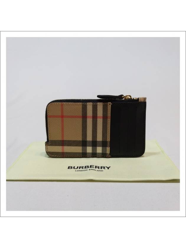 Vintage Check Leather Zipper Card Wallet Beige - BURBERRY - BALAAN 3