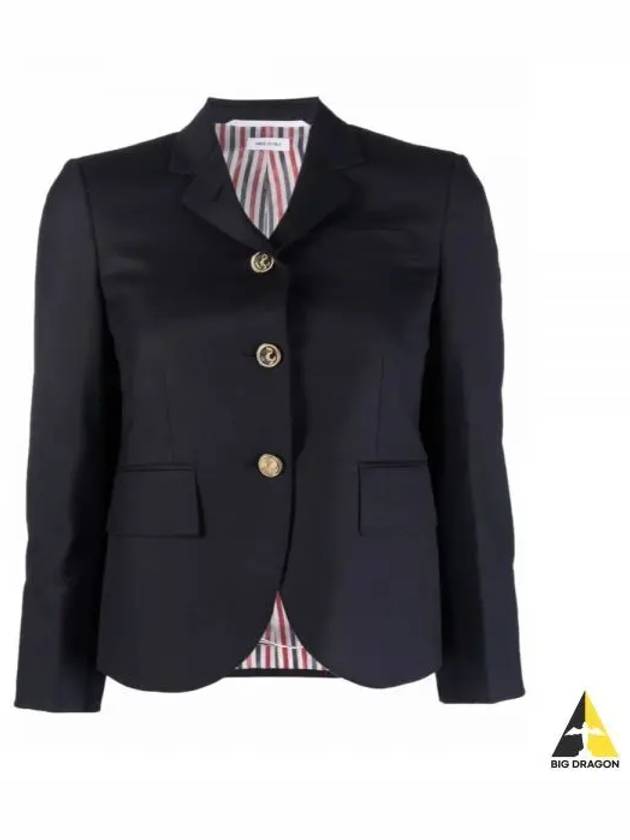 Women's Twill Slim Fit Single Breasted Wool Jacket Navy - THOM BROWNE - BALAAN 2