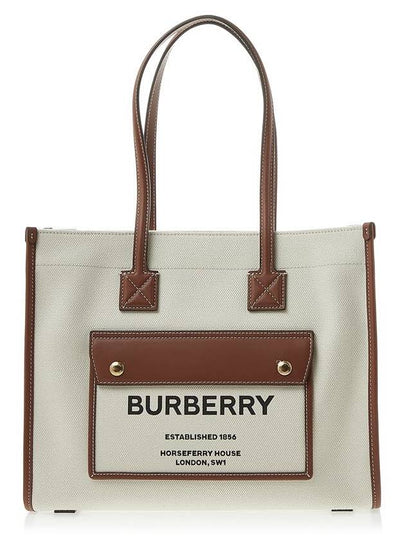 Freya Small Canvas Leather Tote Bag Natural Tan - BURBERRY - BALAAN 2