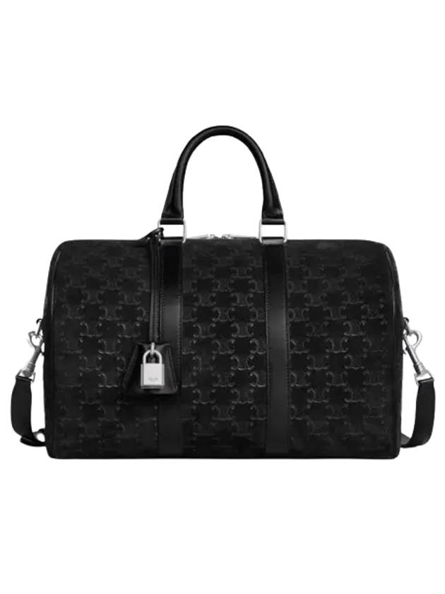 Large Boston Suede Calfskin Triomphe Embossed Duffle Bag Black - CELINE - BALAAN 2