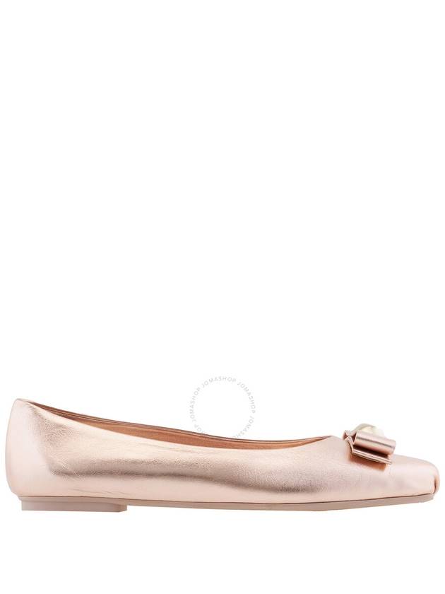 Salvatore Women's Metallic Leather Vara Bow Ballet Flats Beige - SALVATORE FERRAGAMO - BALAAN 2