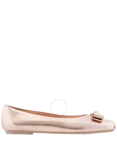 Salvatore Women's Metallic Leather Vara Bow Ballet Flats Beige - SALVATORE FERRAGAMO - BALAAN 2