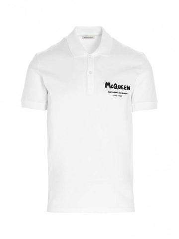 Men's Black Graffiti Logo Short Sleeve PK Shirt White - ALEXANDER MCQUEEN - BALAAN.