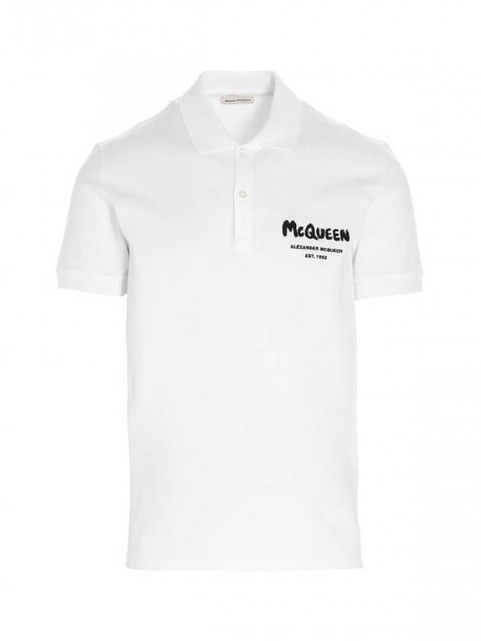 Men's Black Graffiti Logo Short Sleeve PK Shirt White - ALEXANDER MCQUEEN - BALAAN.