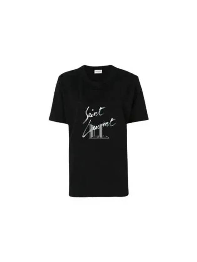 Painting Print Logo Short Sleeve T-Shirt Black - SAINT LAURENT - BALAAN 2