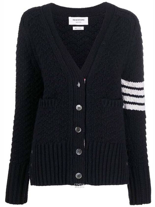 Chunky Link Merino 4 Bar VNeck Cardigan Navy - THOM BROWNE - BALAAN 2