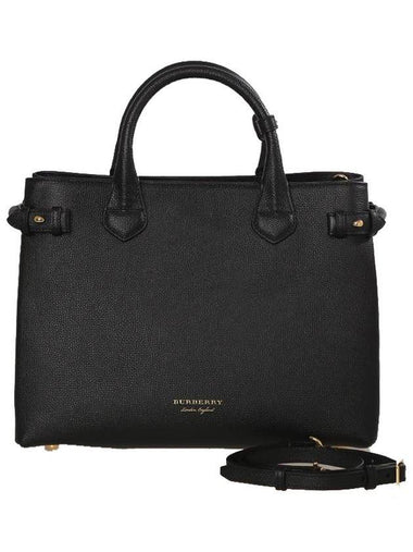 Women's House Check Banner Medium Tote Bag Black - BURBERRY - BALAAN 1