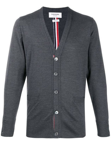 Men's Classic Three-Stripe Backstripe Wool Cardigan Dark Grey - THOM BROWNE - BALAAN.