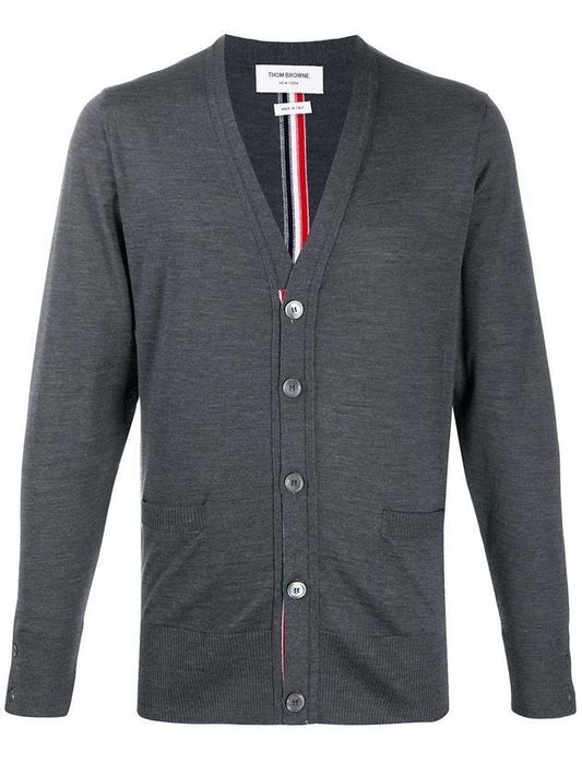 Men's Classic Three-Stripe Backstripe Wool Cardigan Dark Grey - THOM BROWNE - BALAAN 1