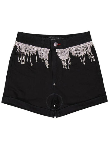 Philipp Plein Rhinestone Fringes Hot Denim Hot Pants, Waist Size 26" - PHILIPP PLEIN - BALAAN 1