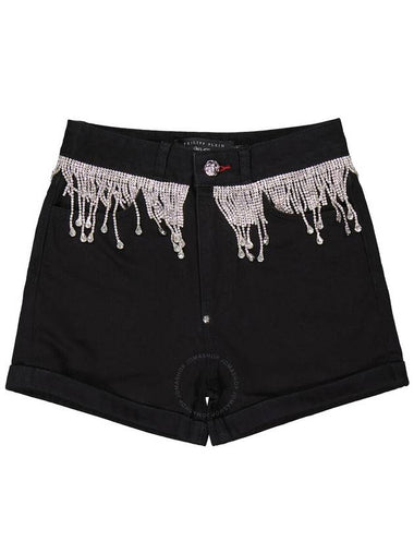 Philipp Plein Rhinestone Fringes Hot Denim Hot Pants, Waist Size 26