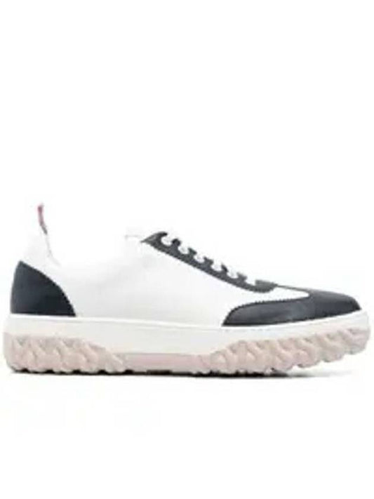 Calf Suede Cable Knit Low Top Sneakers White Navy - THOM BROWNE - BALAAN 2