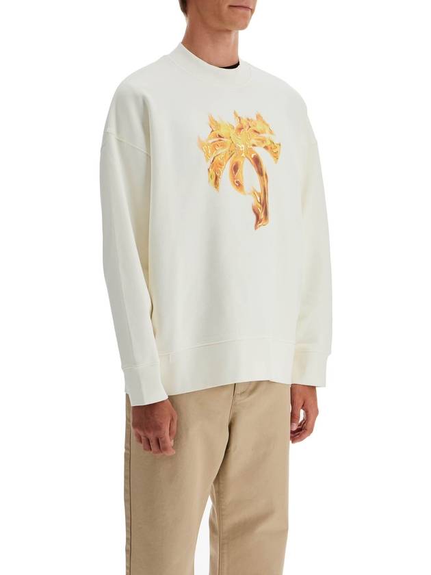 Palm Angels Burning Crew Neck Sweatshirt Off White - PALM ANGELS - BALAAN 3