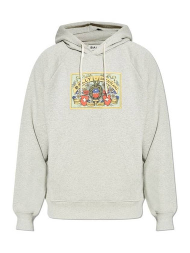 Graphic Print Drawstring Hoodie Grey - BALLY - BALAAN 1