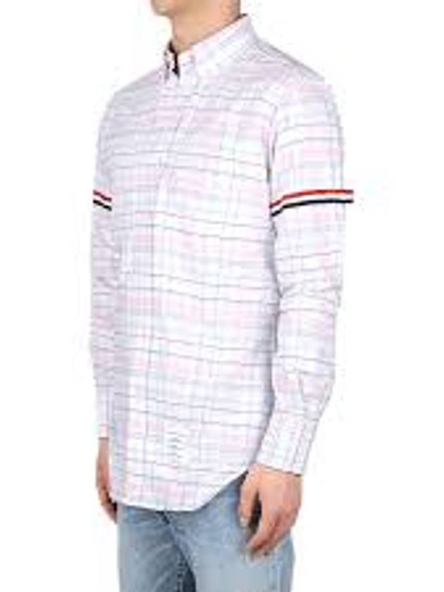 Men's Plaid Three Stripes Armband Oxford Long Sleeve Shirt Light Pink - THOM BROWNE - BALAAN 2