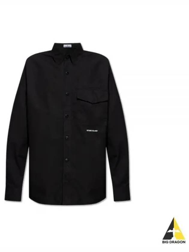 Logo Print Cotton Long Sleeve Shirt Black - STONE ISLAND - BALAAN 2