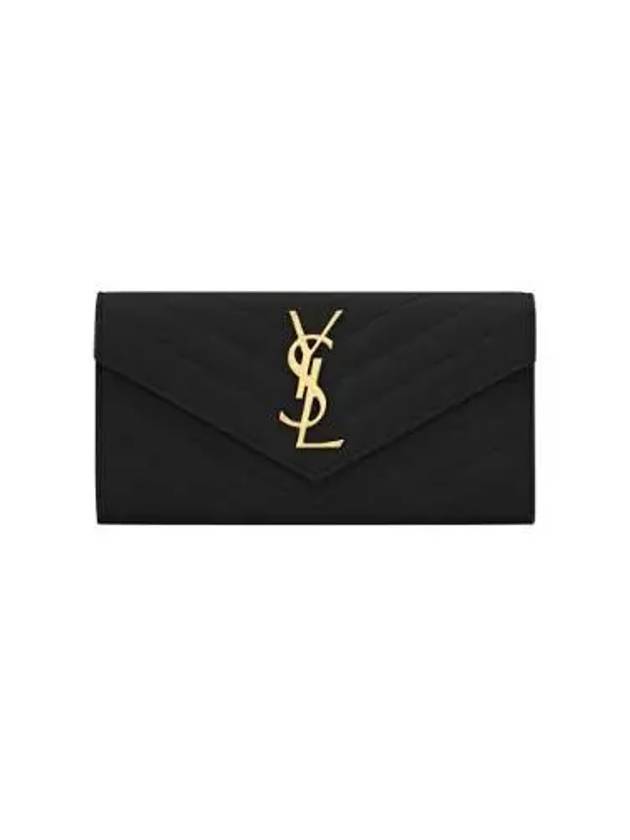 Matelasse Monogram Quilting Leather Flap Long Wallet Black - SAINT LAURENT - BALAAN 2