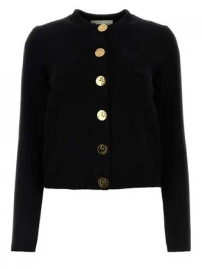 Logo Button Wool Cardigan Black - TORY BURCH - BALAAN 2