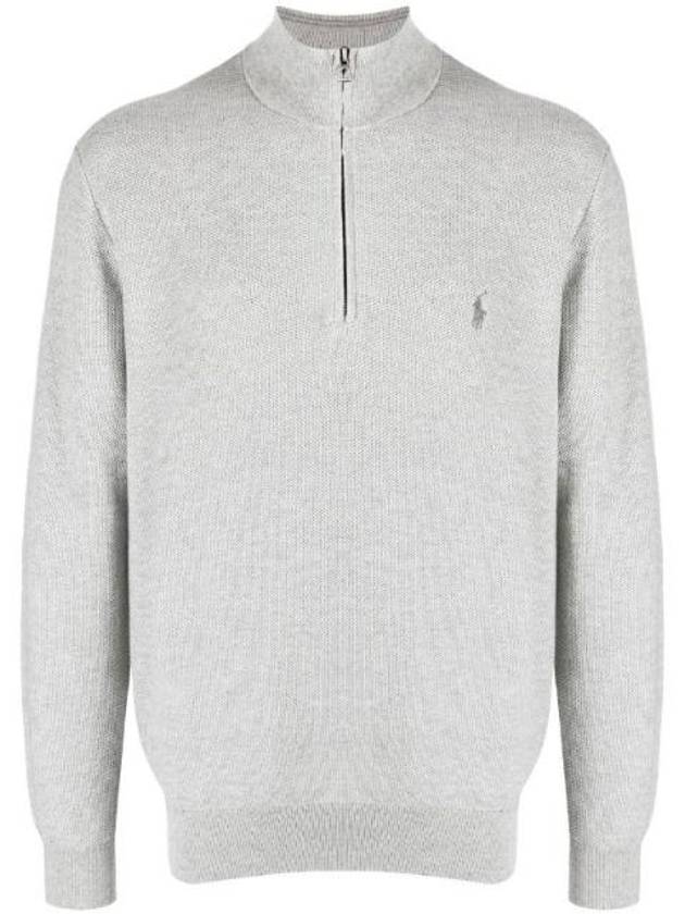 Pony logo embroidered half zip up knit top gray - POLO RALPH LAUREN - BALAAN 1