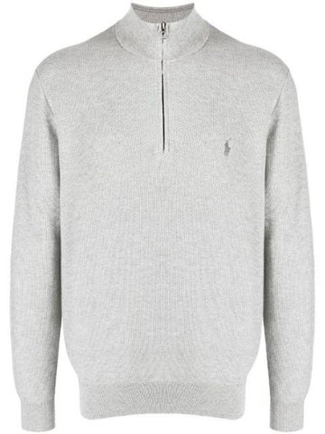 Pony logo embroidered half zip up knit top gray - POLO RALPH LAUREN - BALAAN 1