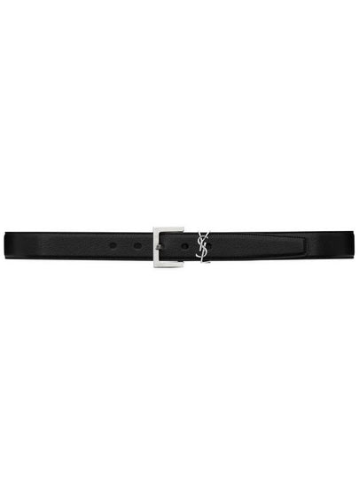 Silver Hardware Monogram Buckle Leather Belt Black - SAINT LAURENT - BALAAN 2