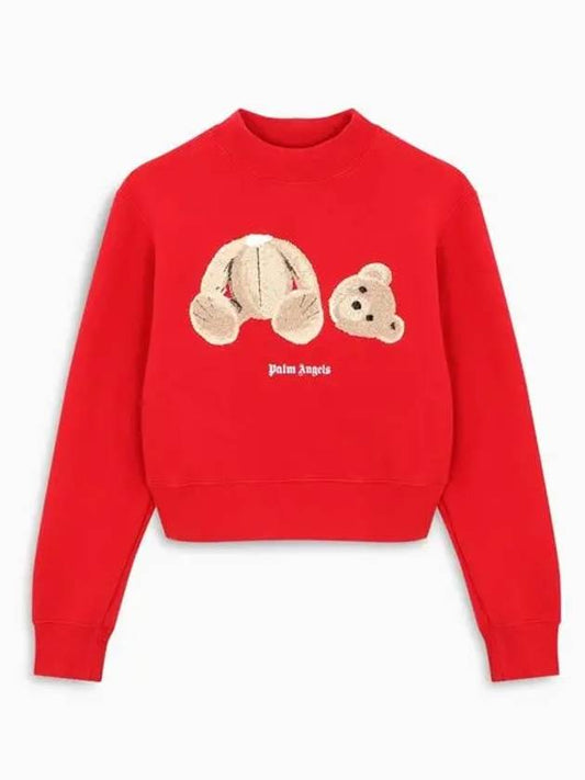 Bear Crop Sweatshirt Red Women's PWBA016S21FLE001 2560 - PALM ANGELS - BALAAN 1