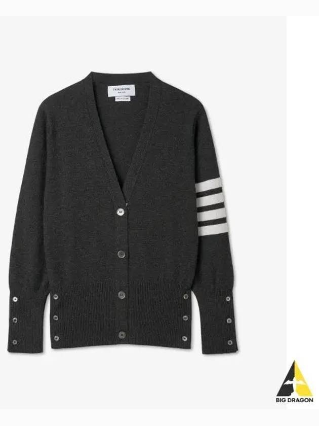 4-Bar V-Neck Cashmere Cardigan Dark Grey - THOM BROWNE - BALAAN 2