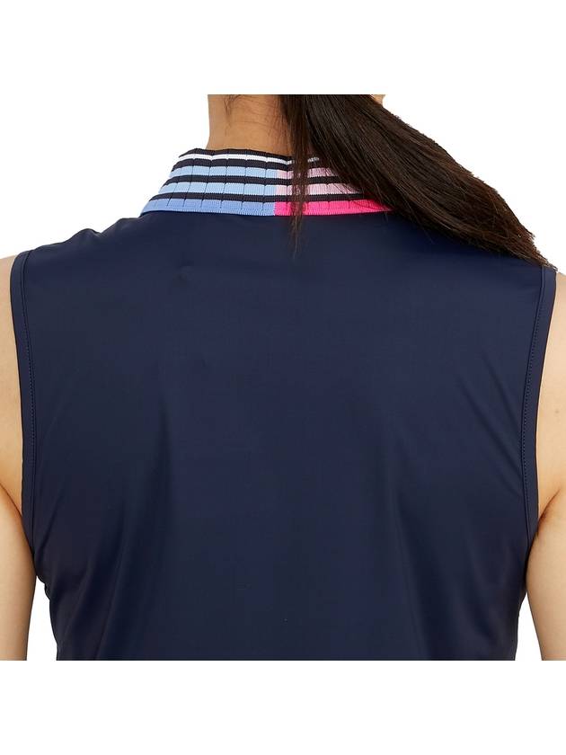 Women's Pleated Collar Sleeveless PK Shirt Navy - G/FORE - BALAAN 8