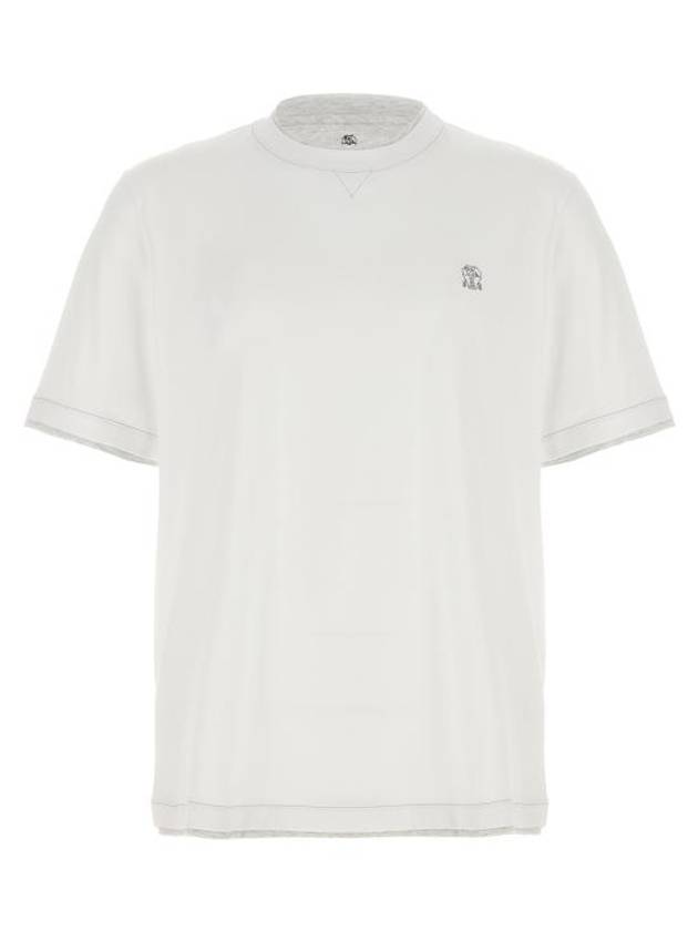 Embroidery Logo Short Sleeve T-Shirt White - BRUNELLO CUCINELLI - BALAAN 1