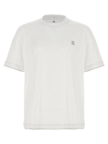 Embroidery Logo Short Sleeve T-Shirt White - BRUNELLO CUCINELLI - BALAAN 1