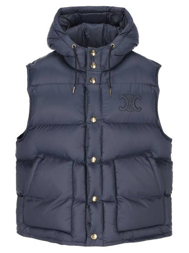 Triomphe Patch Hooded Down Vest Light Navy - CELINE - BALAAN 1