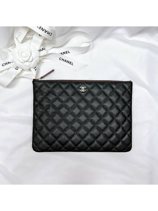 Medium Classic Clutch Bag Caviar Leather & Silver Black - CHANEL - BALAAN 2