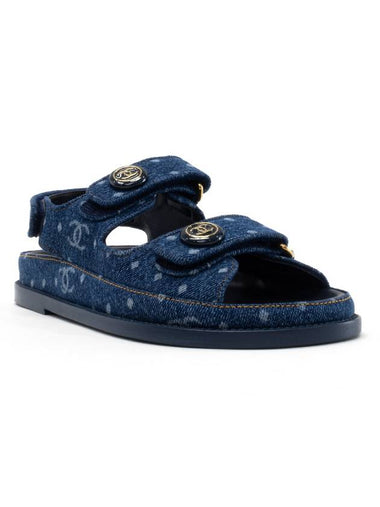 Velcro Leather Sandals Slippers Blue EU36 5 235cm G35927 - CHANEL - BALAAN 1