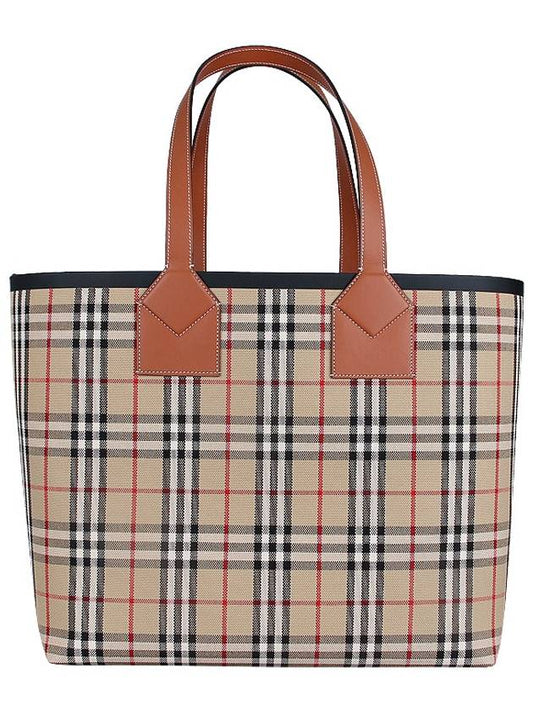 Check Large London Cotton Tote Bag Brown - BURBERRY - BALAAN 2