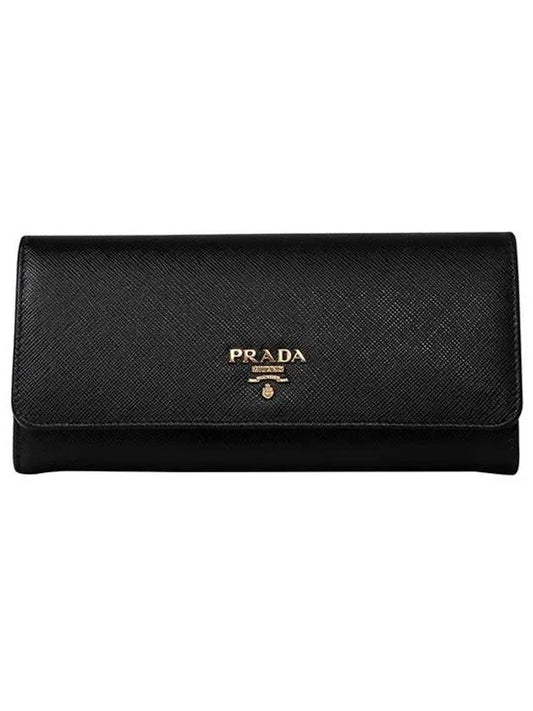 Metal Logo Saffiano Long Wallet Black - PRADA - BALAAN 2