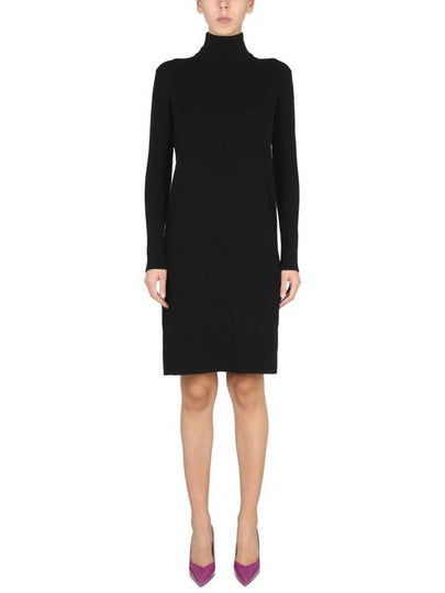 Cut Out Detail High Neck Wool Midi Dress Black - BOTTEGA VENETA - BALAAN 2