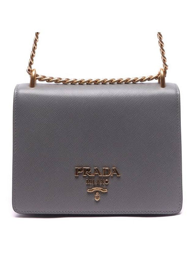 Saffiano Leather Chain Shoulder Bag Grey - PRADA - BALAAN 1